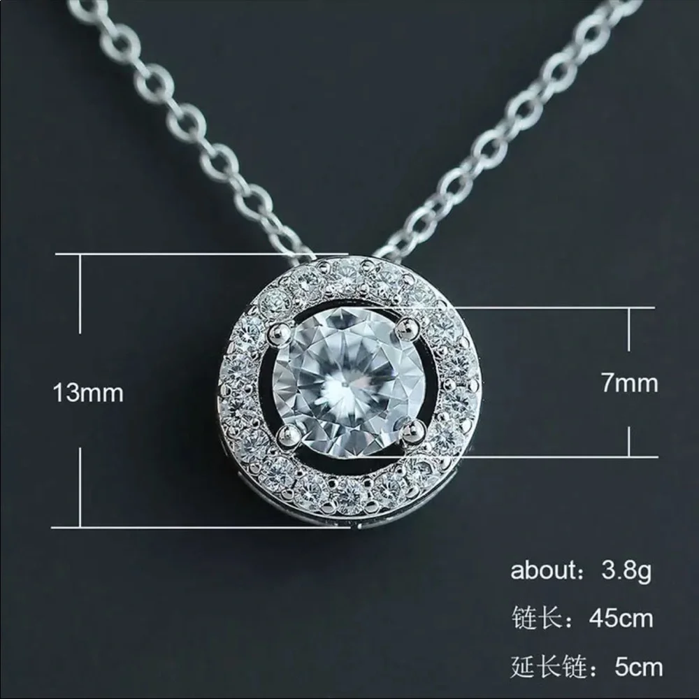 New Women’s 925 Silver Round Diamond Necklace